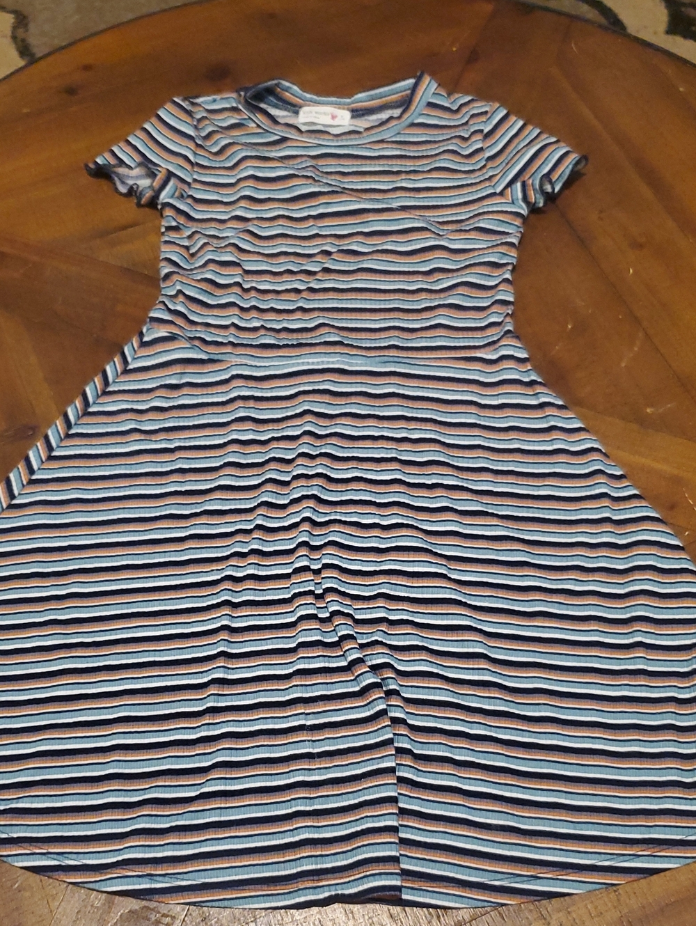 Knitworks Short Sleeve Striped Knit Dress in Blue, Orange, White